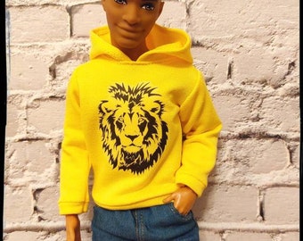 Ken clothes, made to order, yellow hoodie with print