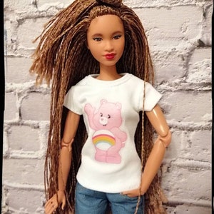 12", 1/6 scale female doll clothes, white t-shirt with print