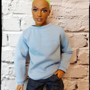 Male doll casual clothes, Ken sized doll sweater, made on order, baby blue shade, 12&quot; size, 1/6 scale, handmade