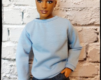 Ken Doll Clothes. Made on Order. Blue Sweater With Pattern. Available in  Original and Buff Size. 12 Doll Sweatshirt. 