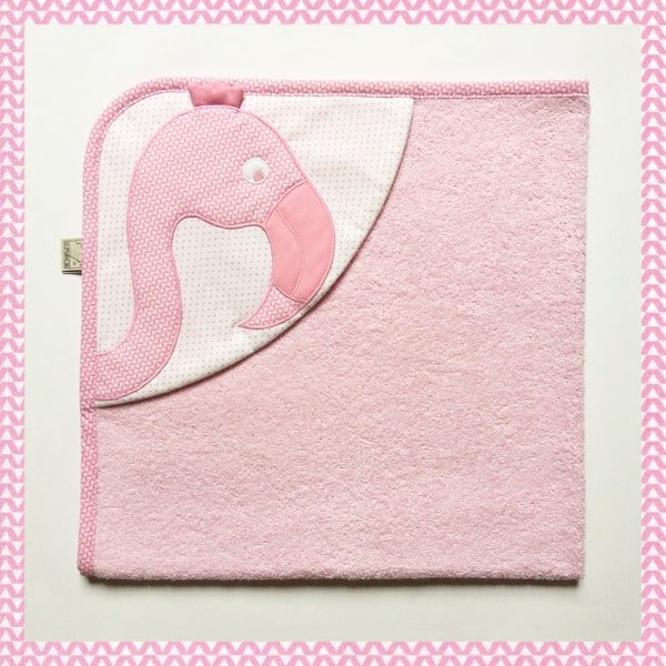 Cape de bain Flamant rose, sortie de bain, cadeau naissance