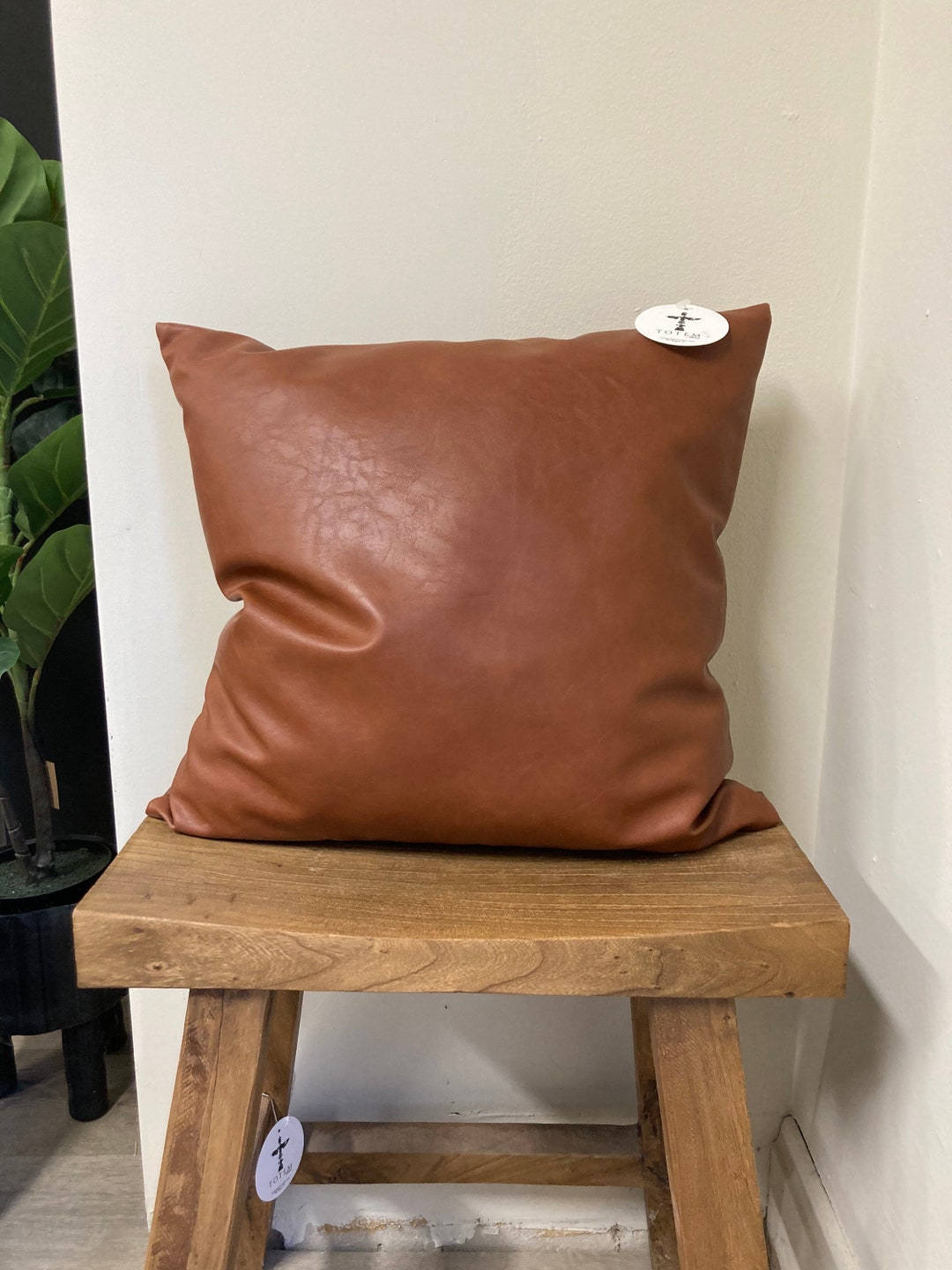Cognac Faux Leather Pillow Etsy