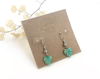 Tropical Monstera Leaf Drop/Dangle Earrings | Polymer Clay Earrings