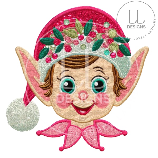 Elf Santa Faux Embroidered Sequin PNG, Christmas Sequin, Retro png, Pink Christmas Faux Sequin PNG, Stitched Xmas PNG, Santa png, Digital