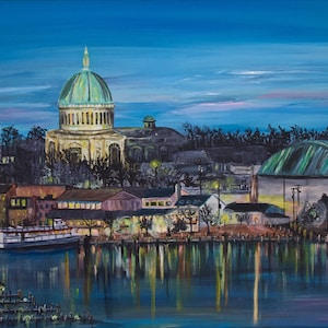 Annapolis by Night, Signed Print of Original Acrylic Painting, by Jennifer Dionne