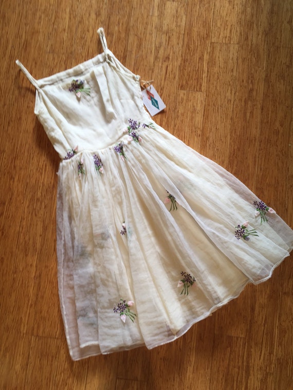 1950's White Chiffon Dress