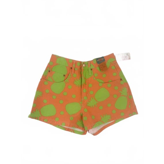 Pepe Jeans, Pepe Jeans Vintage High Rise Shorts Orange Green Pineapple Womens Size 9/10 NWT