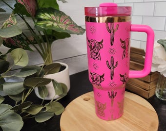 Laser Engraved Highland Cow Tumbler, Western Ranch 40oz Stainless Steel