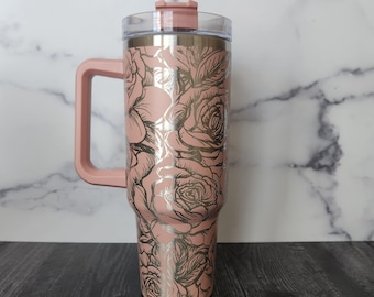 Rose Custom Laser Engraved Tumbler 40 Oz