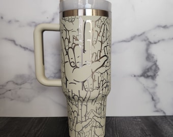 ASL ILY Engraved Stanley Tumbler 40 Oz | Personalized American Sign Language Wrap
