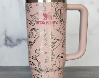 Peony Designed Laser Engraved Floral 40 Oz Tumbler