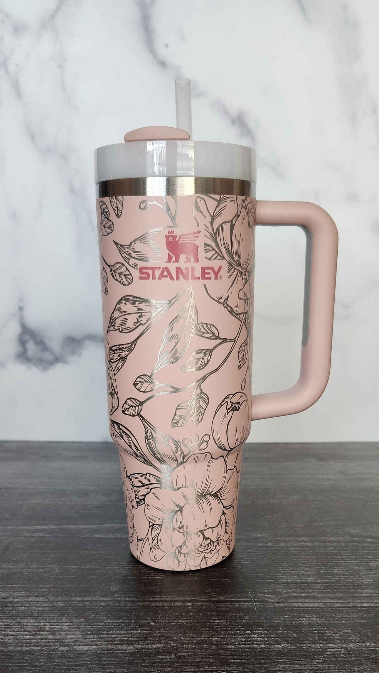 Floral Stanley 30 Oz Quencher 2.0 Magnolia Floral Full Wrap Engraved Stanley  Quencher H2.0 Water Bottle Gift for Her 