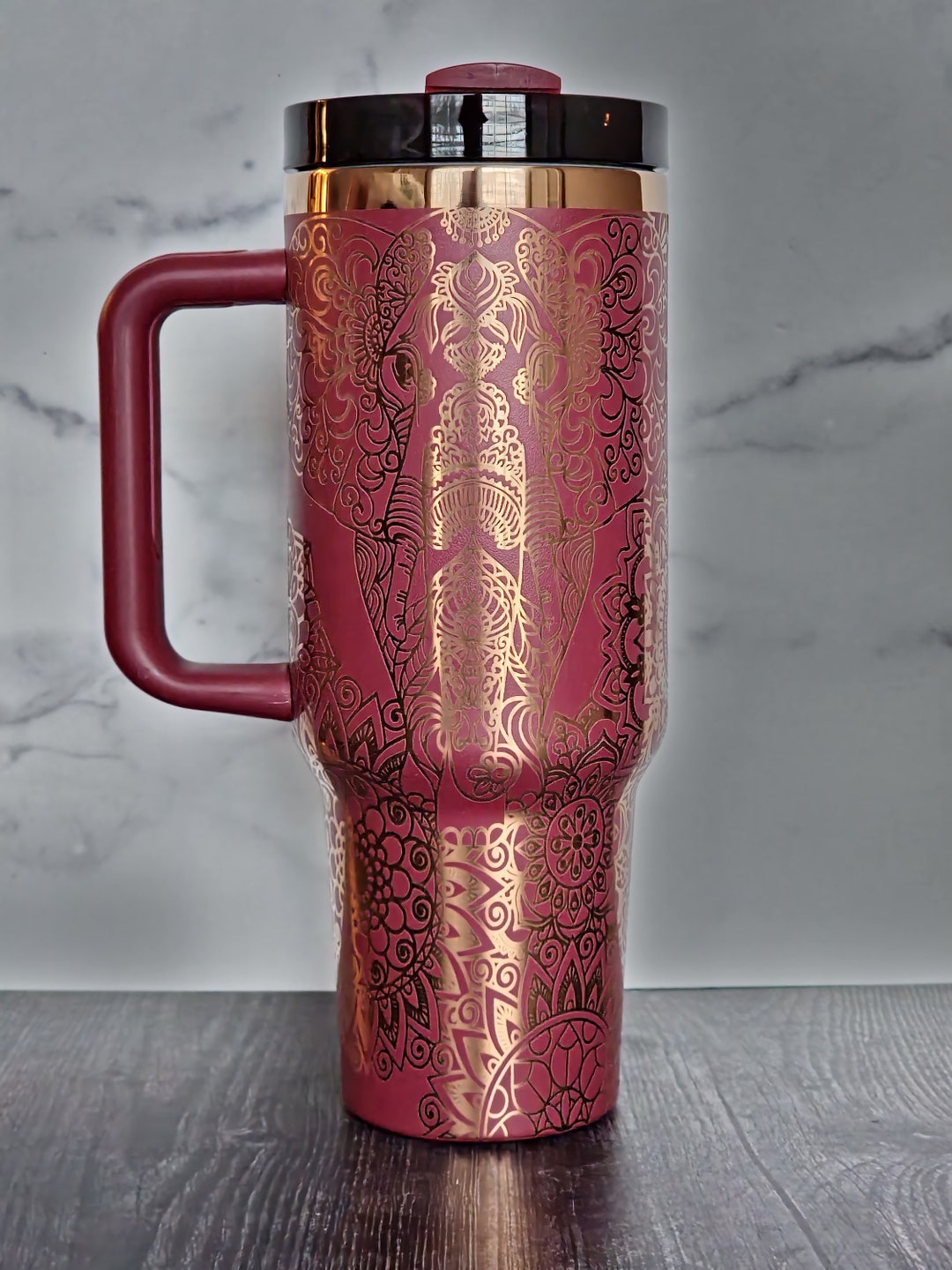 Mandala Elephant Copper Bejeweled 40 Oz Engraved Tumbler Mandala Copper