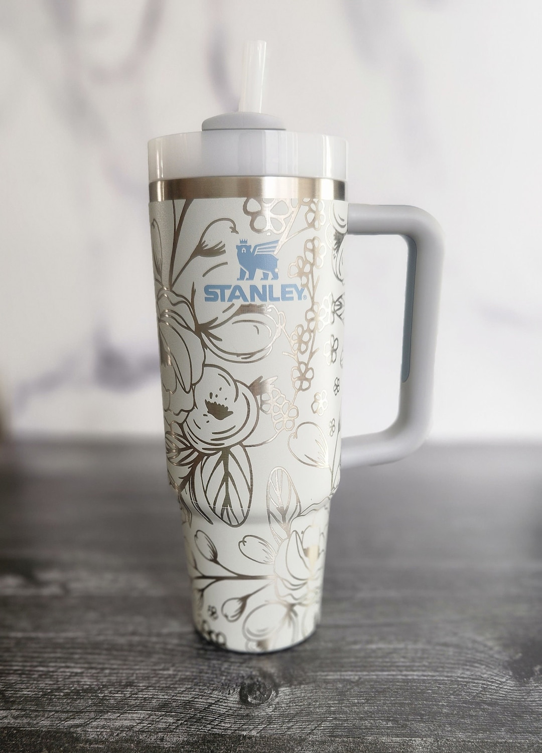 Mini Floral Stanley Quenchers 2.0 Peony Floral Full Wrap Engraved