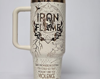 Iron Flame 40oz Tumbler with Handle, Book Map & Dragons