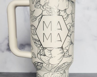 Bicchiere da 30 oz personalizzato con incisione laser floreale Mama, regalo per la festa della mamma