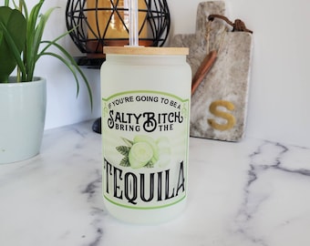 Lata de cerveza de vidrio que cambia de color para tequila / Tapa y pajita de bambú