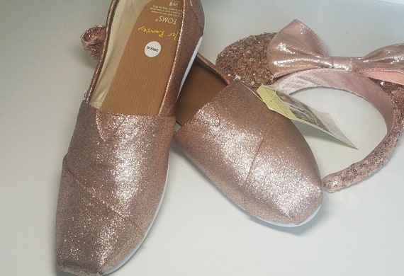 Rose Gold Glitter Shoes w/ BOW Toms 