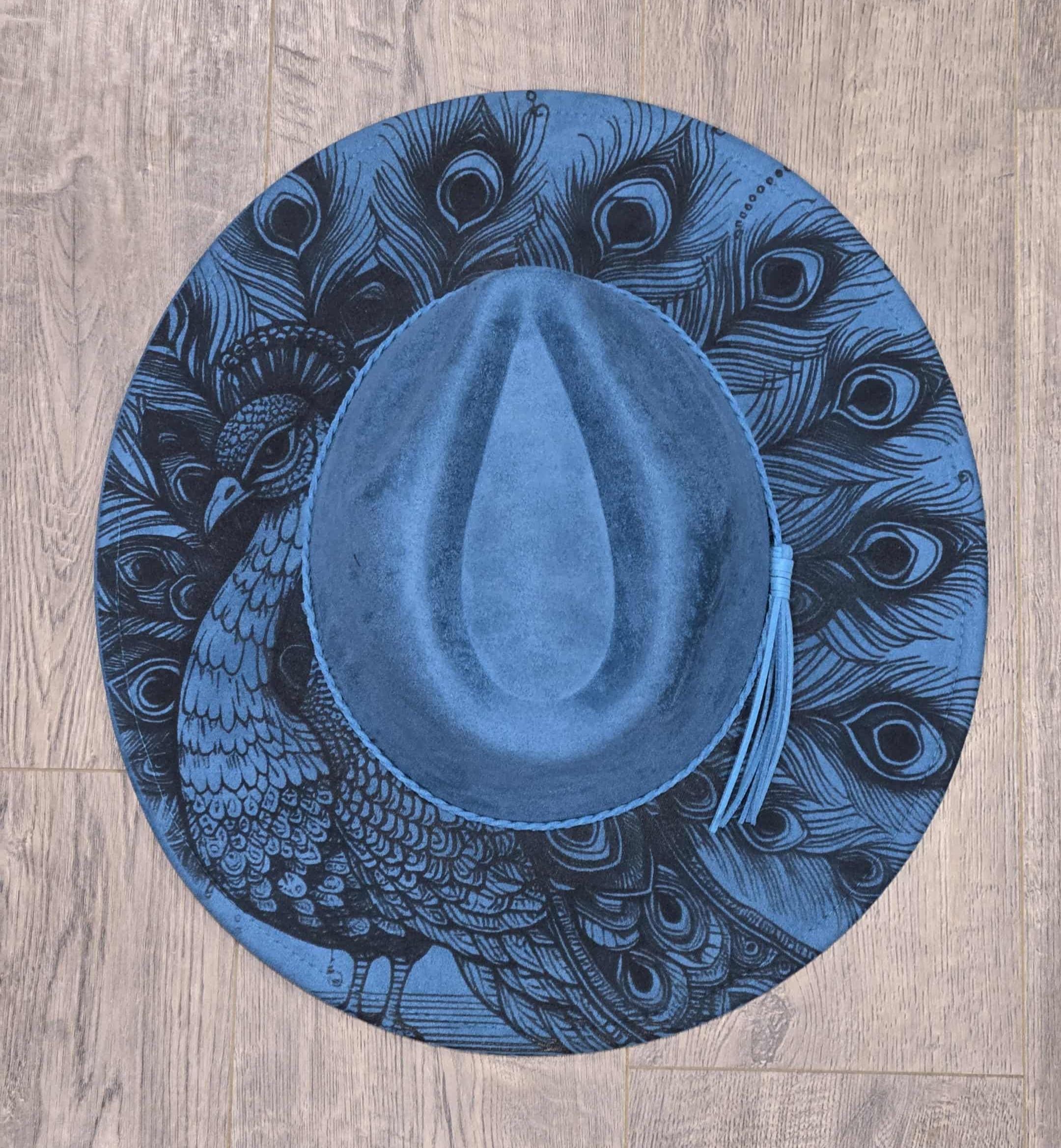 Blue Hat with Embroidered band and hand burned design Custom Burned Hat - Ranchn main image 2