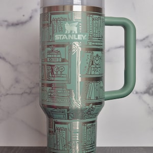 Library Bookshelf Tumbler 30 Oz Quencher 2.0, bookstacks and plants, Full wrap engraved Tumbler, Gift for Book Lovers and Readers, hydration