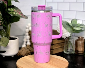 Floral Bunny Laser Engraved Tumbler | Whimsical Easter Gift