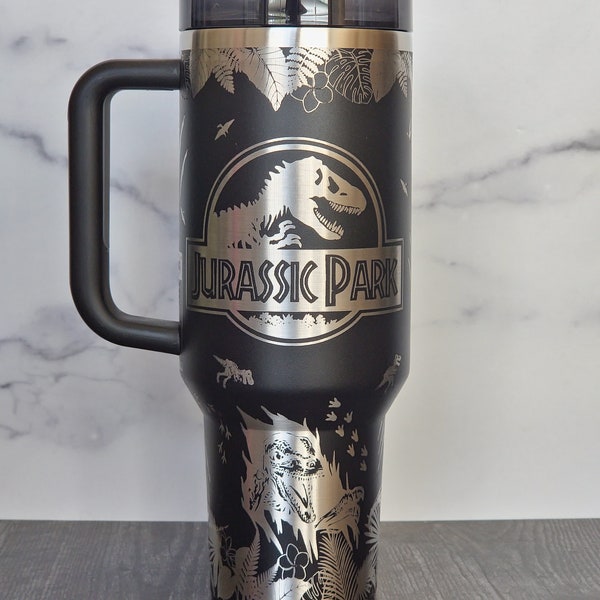 Bicchiere personalizzato con incisione laser Jurassic Park da 30 once, per amanti dei dinosauri rapaci e dei film