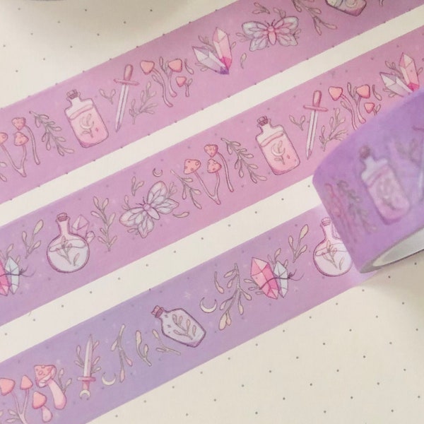 Dreamy Witches Essentials Washi Tape || Cute Dreamy Kawaii Aesthetic Stationery Washi Tape, Journal Tape, Witchy Cottagecore Aesthetic