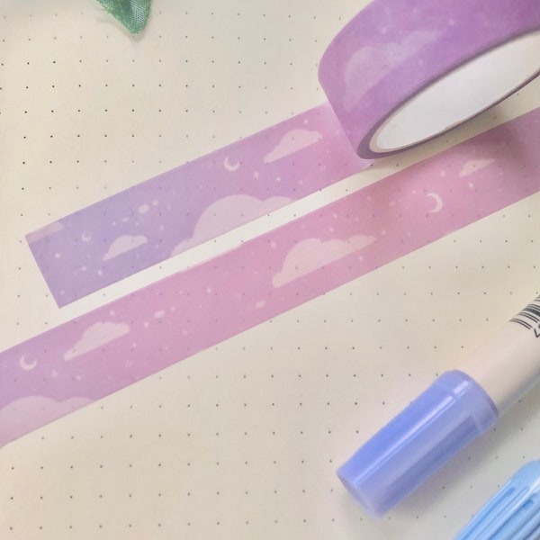 Dreamy Clouds Washi Tape || Cute Dreamy Kawaii Aesthetic Stationery Washi Tape, Journal Tape, Witchy Cottagecore Aesthetic, Purple Clouds