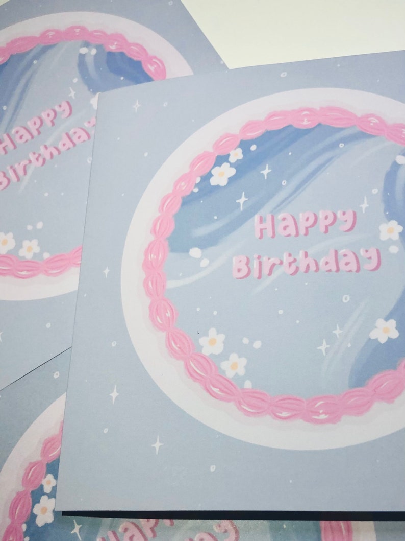 Happy Birthday Cake Greeting Card Aesthetic Art Cottagecore Etsy