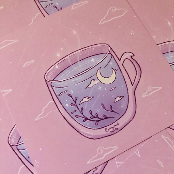 Magical Moon Tea Art Print, Aesthetic Art, Cottagecore Aesthetic, Self Care Print, Witchy, Self Love, Lovecore, Wall Decore, Edgy