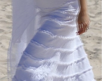 white organic denim skirt and top with fringe detail