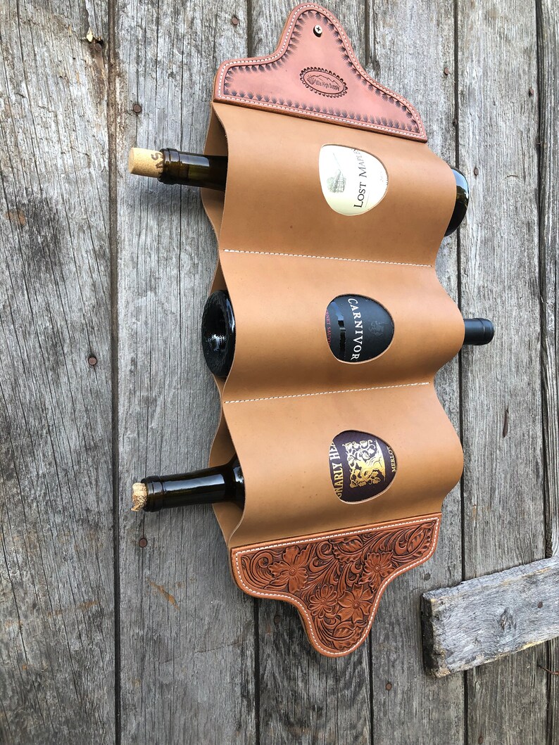 Tooled Leather Wine Hanger Wine Bottle Holder Wedding Gift Etsy