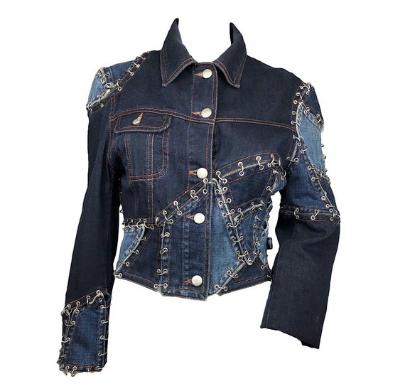 Jean-Paul Gaultier denim patchwork pierced jacket