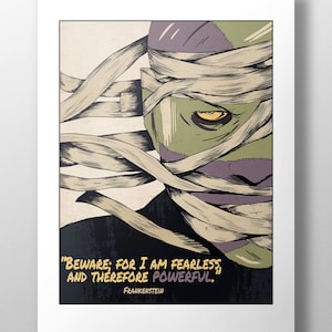 Cartel de la cita de Frankenstein - Mary Shelley impresión - regalos para los amantes del libro, gusanos de libro, maestros, bibliotecarios - decoración de arte de la pared - cuidado, sin miedo