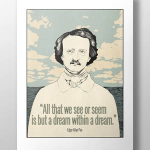 Edgar Allan Poe Print-cytat plakat-upominki dla miłośników książek, moli książkowych, nauczycieli, bibliotekarzy-Wall Art Decor-sen w sen