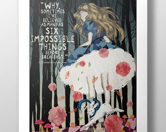 Alce n Wonderland Sx mpossble Thngs Quotes by PrntsVarete, $10