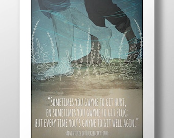 Huckleberry Finn Print - Quote Poster - Gifts for Book Lovers, Bookworms, Teachers, Librarians - Wall Art Decor - Mark Twain Huck Adventures