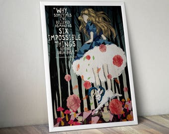Arte de Alicia en el país de las maravillas, arte de pared imprimible, póster con cita de Lewis Carroll, impresión de descarga digital, seis cosas imposibles antes del desayuno