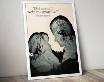 Arte de Orgullo y prejuicio, arte de pared imprimible, póster con cita de Jane Austen, impresión de descarga digital, regalo para amantes de los libros, bibliotecarios, maestros