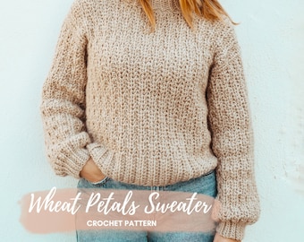 SWETER Z PŁATKAMI PSZENICY - Wzór szydełkowy (wersja masywna/masywna) // Nowoczesny sweter na szydełku/Wzór swetra/Rozmiar włącznie/ Sweter o wyglądzie dzianiny