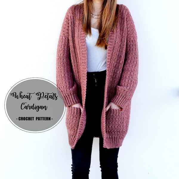 CÁRDIGAN DE PÉTALOS DE TRIGO - Patrón de crochet // Cárdigan moderno de gran tamaño/ Patrón de cárdigan/ Cárdigan de mujer/ Cárdigan con esquema/ Cárdigan de punto