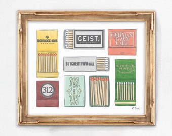 Custom Matchbook *UNFRAMED* 8x10" Art Print | Hometown | Traveler Gift | Home Decor | Gift Ideas | House Warming | Personalized Gift