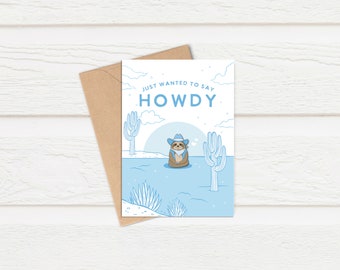 Sloth Enamel Pin Card | Soft Enamel | Cowboy | Western | Howdy | Just Because, Anniversary, Birthday, Valentine, Gift Idea, Animal, Desert