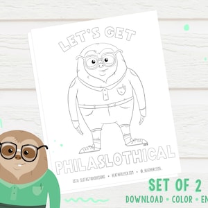 Sloth Pun Color Sheets / Download digitale / Attività per bambini / Arti e mestieri / Carino / Divertimento / Attività a casa / Amante degli animali / Divertente