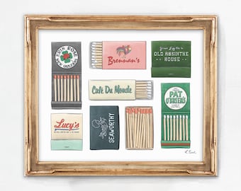 New Orleans Matchbook *UNFRAMED* Art Print | 8x10" Louisiana | Food | Traveler Gift | Home Decor | Gift Ideas | House Warming