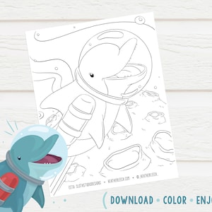 Space Dolphin Color Sheet | Digital Download | Outer space | Astronaut | Kids | Arts and Crafts | Stay at Home Fun | Cute | Planets | Fun