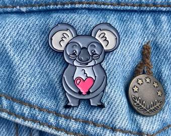 Koala in Glasses Enamel Pin | Cute Koala Enamel Pin | Koala Heart Enamel Pin
