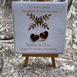 NEW .. Personalised, Hand made 3rd Wedding Anniversary card. Leather Anniversary