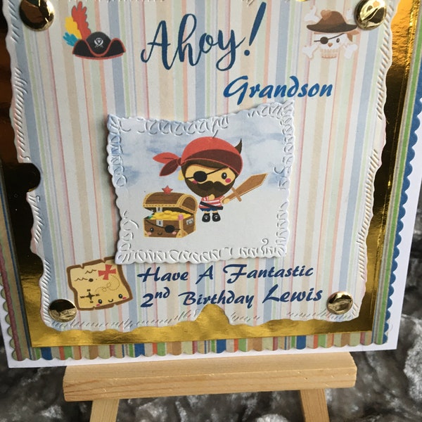 BDM010 Pirate Birthday card for son, Grandson, nephew, 2nd, 3rd etc Birthday. Hand made, Personalised