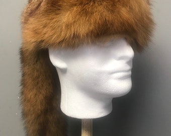 Sombrero de zorro Davy Crockett hecho a mano, sombrero de piel de zorro, sombrero de piel de zorro auténtico, piel de zorro curtida,